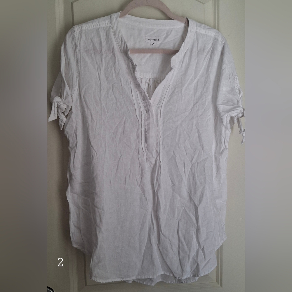 Westbound womens top linen rayón large‎ travel Cruise Beach neutral lighweight